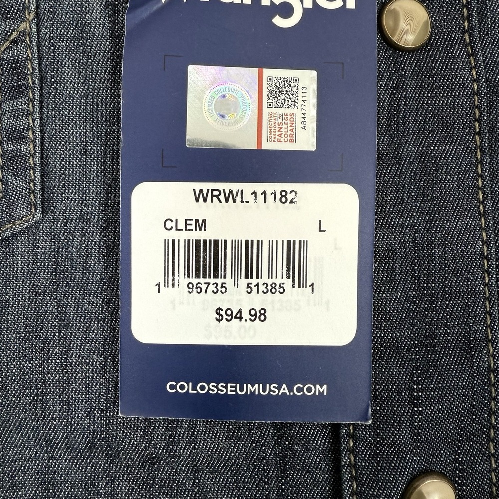 Wrangler Retro Mens‎ Western Pearl Snap Denim Shirt  Clemson Tigers LARGE NWT - Picture 3 of 10